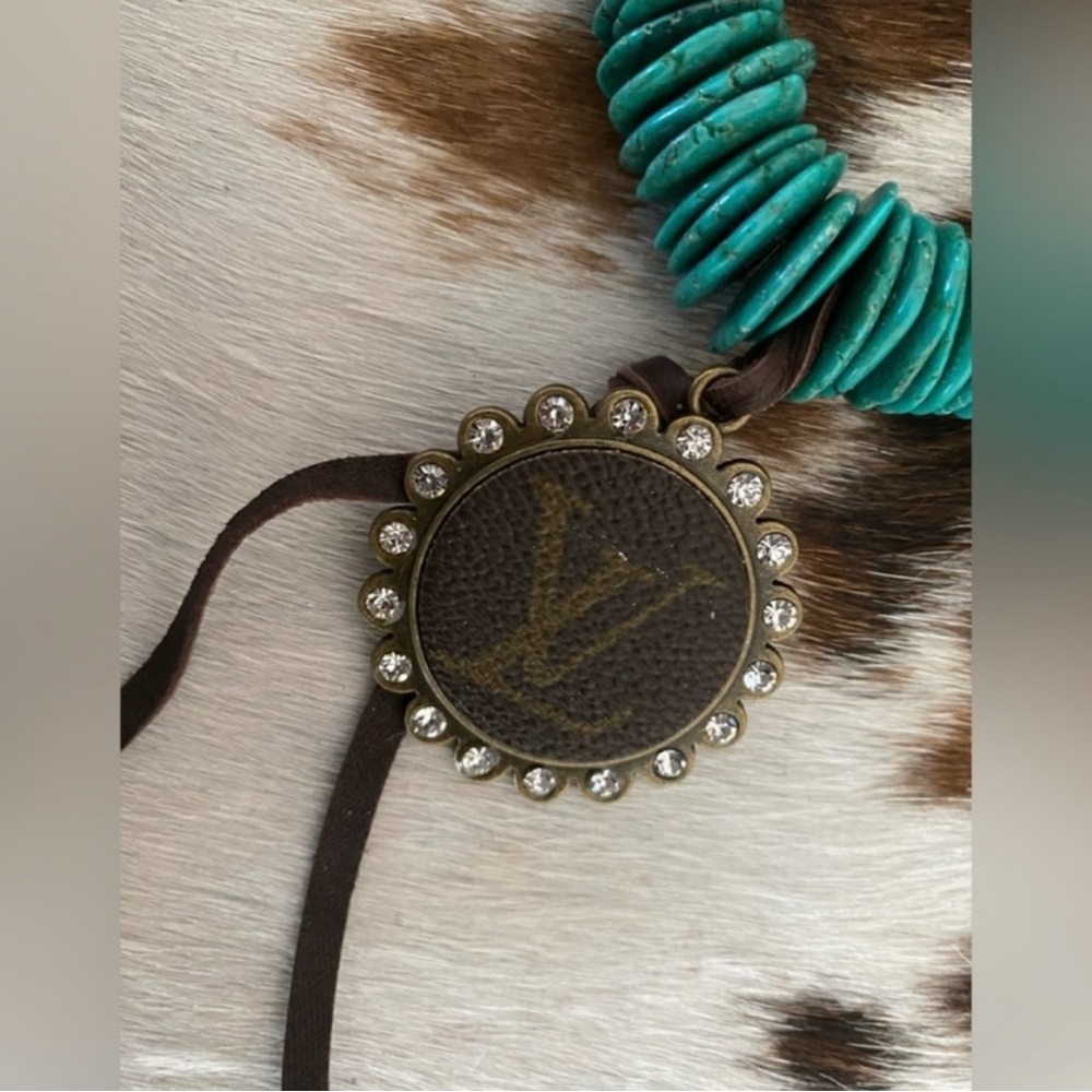 Keep It Gypsy SANDRA LING Design Turquoise Stone Leather Adjust Choker Necklace - Picture 3 of 5
